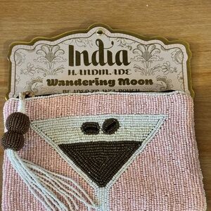 Wandering Moon Pink Beaded Cosmetic Bag